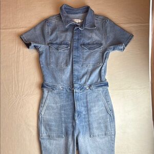 Good American Women's Blue Denim Petite Fit For Success Jumpsuit Zip Front M